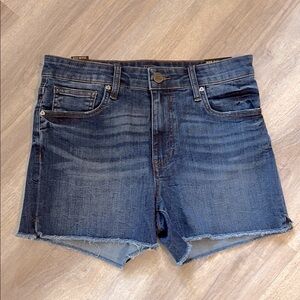 Kut from the Kloth High Rise Blue Jean Shorts with Frayed Hem